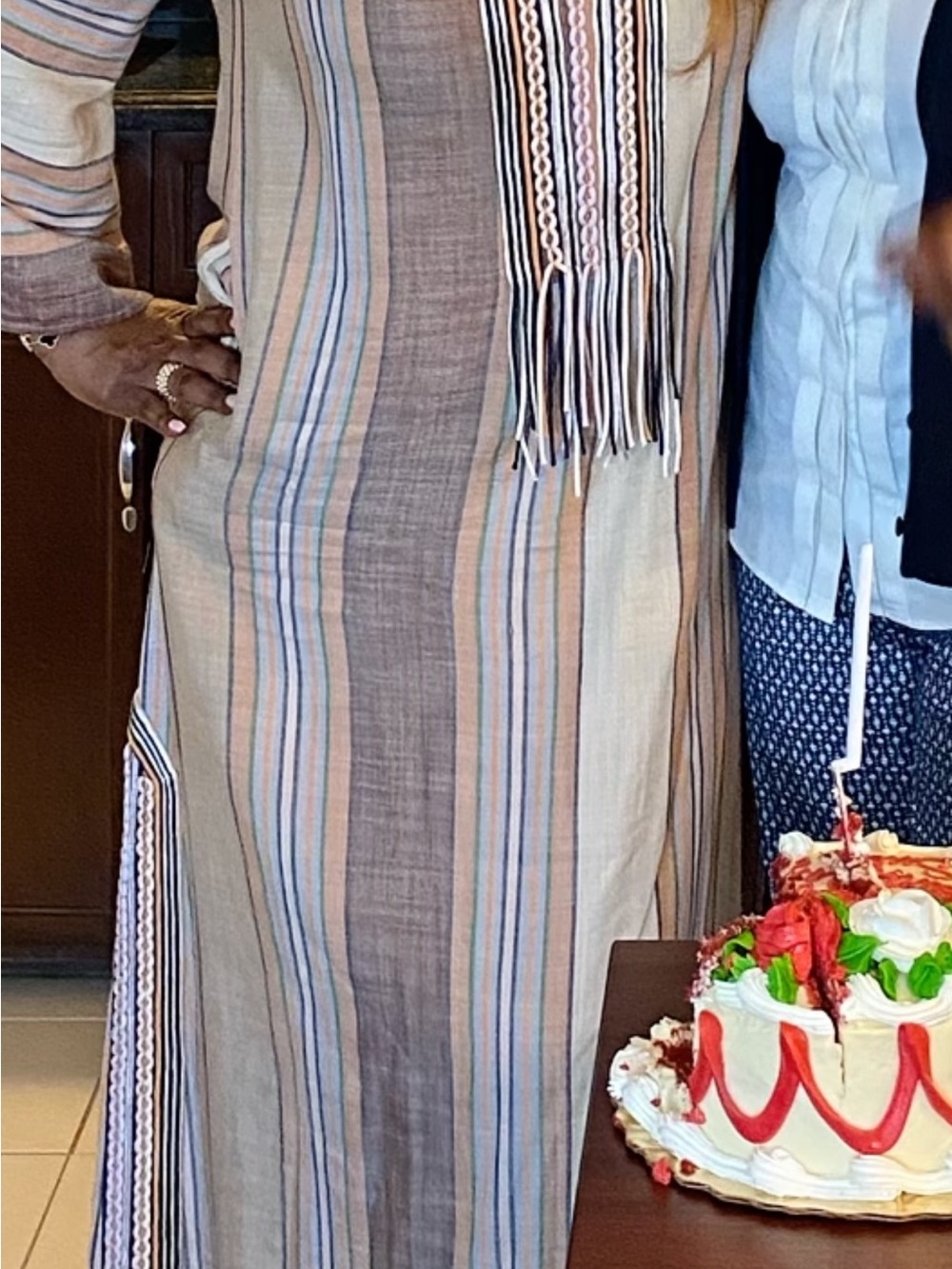 Tory Burch Striped Tassel Kaftan in Beige and Tan - Picture 7 of 7